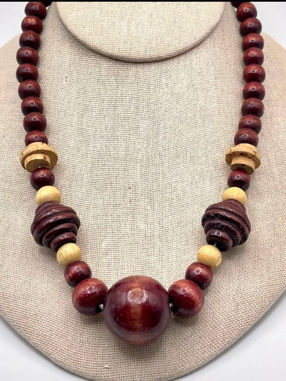 Chunky Vintage Boho Chunky Wooden Bead Statement Necklace Multi Shape